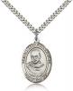 Sterling Silver St. Maximilian Kolbe Pendant, Stainless Silver Heavy Curb Chain, Large Size Catholic Medal, 1" x 3/4"