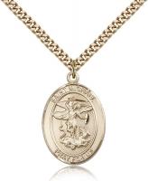 Gold Filled St. Michael the Archangel Pendant, Stainless Gold Heavy Curb Chain, Large Size Catholic Medal, 1" x 3/4"