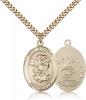 Gold Filled St. Michael the Archangel Air Force Pendant, Stainless Gold Heavy Curb Chain, Large Size Catholic Medal, 1" x 3/4"