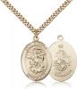 Gold Filled St. Michael the Archangel Marines Pendant, Stainless Gold Heavy Curb Chain, Large Size Catholic Medal, 1" x 3/4"