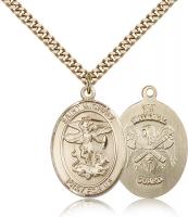 Gold Filled St. Michael the Archangel National Guard Pendant, Stainless Gold Heavy Curb Chain, Large Size Catholic Medal, 1" x 3/4"