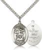 Sterling Silver St. Michael the Archangel Pendant, Stainless Silver Heavy Curb Chain, Large Size Catholic Medal, 1" x 3/4"