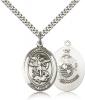 Sterling Silver St. Michael the Archangel Marines Pendant, Stainless Silver Heavy Curb Chain, Large Size Catholic Medal, 1" x 3/4"