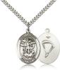Sterling Silver St. Michael / Paratrooper Pendant, Stainless Silver Heavy Curb Chain, Large Size Catholic Medal, 1" x 3/4"