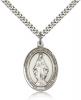 Sterling Silver Miraculous Pendant, Stainless Silver Heavy Curb Chain, Large Size Catholic Medal, 1" x 3/4"