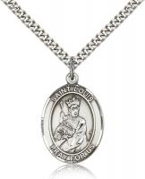 Sterling Silver St. Louis Pendant, Stainless Silver Heavy Curb Chain, Large Size Catholic Medal, 1" x 3/4"