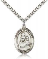 Sterling Silver Our Lady of Loretto Pendant, Stainless Silver Heavy Curb Chain, Large Size Catholic Medal, 1" x 3/4"