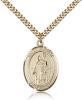 Gold Filled St. Patrick Pendant, Stainless Gold Heavy Curb Chain, Large Size Catholic Medal, 1" x 3/4"