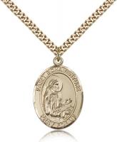 Gold Filled St. Bonaventure Pendant, Stainless Gold Heavy Curb Chain, Large Size Catholic Medal, 1" x 3/4"
