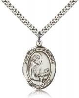 Sterling Silver St. Bonaventure Pendant, Stainless Silver Heavy Curb Chain, Large Size Catholic Medal, 1" x 3/4"