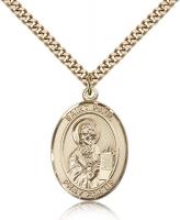 Gold Filled St. Paul the Apostle Pendant, Stainless Gold Heavy Curb Chain, Large Size Catholic Medal, 1" x 3/4"