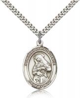 Sterling Silver Our Lady of Providence Pendant, Stainless Silver Heavy Curb Chain, Large Size Catholic Medal, 1" x 3/4"