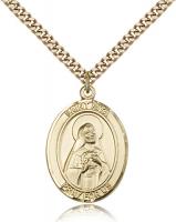 Gold Filled St. Rita of Cascia Pendant, Stainless Gold Heavy Curb Chain, Large Size Catholic Medal, 1" x 3/4"