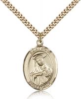 Gold Filled St. Rose of Lima Pendant, Stainless Gold Heavy Curb Chain, Large Size Catholic Medal, 1" x 3/4"