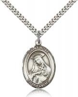 Sterling Silver St. Rose of Lima Pendant, Stainless Silver Heavy Curb Chain, Large Size Catholic Medal, 1" x 3/4"