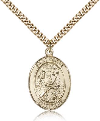 Gold Filled St. Sarah Pendant, Stainless Gold Heavy Curb Chain, Large Size Catholic Medal, 1" x 3/4"