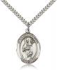Sterling Silver St. Scholastica Pendant, Stainless Silver Heavy Curb Chain, Large Size Catholic Medal, 1" x 3/4"