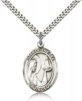 Sterling Silver Our Lady Star of the Sea Pendant, Stainless Silver Heavy Curb Chain, Large Size Catholic Medal, 1" x 3/4"