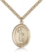 Gold Filled St. Stephen the Martyr Pendant, Stainless Gold Heavy Curb Chain, Large Size Catholic Medal, 1" x 3/4"