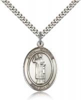 Sterling Silver St. Stephen the Martyr Pendant, Stainless Silver Heavy Curb Chain, Large Size Catholic Medal, 1" x 3/4"