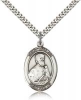 Sterling Silver St. Thomas the Apostle Pendant, Stainless Silver Heavy Curb Chain, Large Size Catholic Medal, 1" x 3/4"