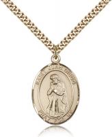 Gold Filled St. Juan Diego Pendant, Stainless Gold Heavy Curb Chain, Large Size Catholic Medal, 1" x 3/4"