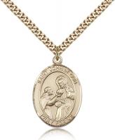 Gold Filled St. John of God Pendant, Stainless Gold Heavy Curb Chain, Large Size Catholic Medal, 1" x 3/4"