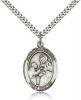 Sterling Silver St. John of God Pendant, Stainless Silver Heavy Curb Chain, Large Size Catholic Medal, 1" x 3/4"