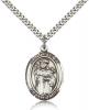 Sterling Silver St. Casimir of Poland Pendant, Stainless Silver Heavy Curb Chain, Large Size Catholic Medal, 1" x 3/4"