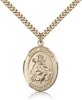 Gold Filled St. William of Rochester Pendant, Stainless Gold Heavy Curb Chain, Large Size Catholic Medal, 1" x 3/4"