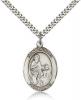 Sterling Silver St. Zachary Pendant, Stainless Silver Heavy Curb Chain, Large Size Catholic Medal, 1" x 3/4"