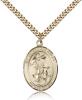 Gold Filled Guardian Angel Pendant, Stainless Gold Heavy Curb Chain, Large Size Catholic Medal, 1" x 3/4"