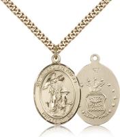 Gold Filled Guardian Angel Pendant, Stainless Gold Heavy Curb Chain, Large Size Catholic Medal, 1" x 3/4"