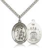 Sterling Silver Guardian Angel Pendant, Stainless Silver Heavy Curb Chain, Large Size Catholic Medal, 1" x 3/4"