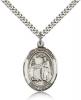 Sterling Silver St. Valentine of Rome Pendant, Stainless Silver Heavy Curb Chain, Large Size Catholic Medal, 1" x 3/4"