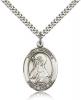 Sterling Silver St. Bridget of Sweden Pendant, Stainless Silver Heavy Curb Chain, Large Size Catholic Medal, 1" x 3/4"