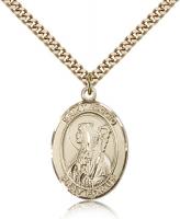 Gold Filled St. Brigid of Ireland Pendant, Stainless Gold Heavy Curb Chain, Large Size Catholic Medal, 1" x 3/4"