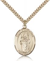 Gold Filled St. Stanislaus Pendant, Stainless Gold Heavy Curb Chain, Large Size Catholic Medal, 1" x 3/4"