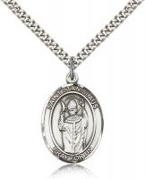 Sterling Silver St. Stanislaus Pendant, Stainless Silver Heavy Curb Chain, Large Size Catholic Medal, 1" x 3/4"