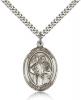 Sterling Silver St. Ursula Pendant, Stainless Silver Heavy Curb Chain, Large Size Catholic Medal, 1" x 3/4"
