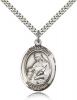 Sterling Silver St. Agnes of Rome Pendant, Stainless Silver Heavy Curb Chain, Large Size Catholic Medal, 1" x 3/4"