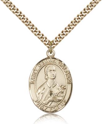 Gold Filled St. Gemma Galgani Pendant, Stainless Gold Heavy Curb Chain, Large Size Catholic Medal, 1" x 3/4"