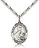 Sterling Silver St. Gemma Galgani Pendant, Stainless Silver Heavy Curb Chain, Large Size Catholic Medal, 1" x 3/4"