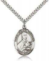 Sterling Silver St. Gemma Galgani Pendant, Stainless Silver Heavy Curb Chain, Large Size Catholic Medal, 1" x 3/4"