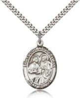 Sterling Silver Sts. Cosmas & Damian Pendant, Stainless Silver Heavy Curb Chain, Large Size Catholic Medal, 1" x 3/4"
