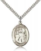 Sterling Silver Maria Stein Pendant, Stainless Silver Heavy Curb Chain, Large Size Catholic Medal, 1" x 3/4"