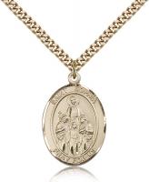 Gold Filled St. Sophia Pendant, Stainless Gold Heavy Curb Chain, Large Size Catholic Medal, 1" x 3/4"