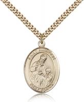 Gold Filled St. Ambrose Pendant, Stainless Gold Heavy Curb Chain, Large Size Catholic Medal, 1" x 3/4"