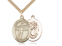 Gold Filled St. Christopher/Volleyball Pendant, SG Heavy Curb Chain, Large Size Catholic Medal, 1" x 3/4"