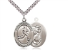 Sterling Silver St. Christopher/Track&Field Pendan, Stainless Silver Heavy Curb Chain, Large Size Catholic Medal, 1" x 3/4"